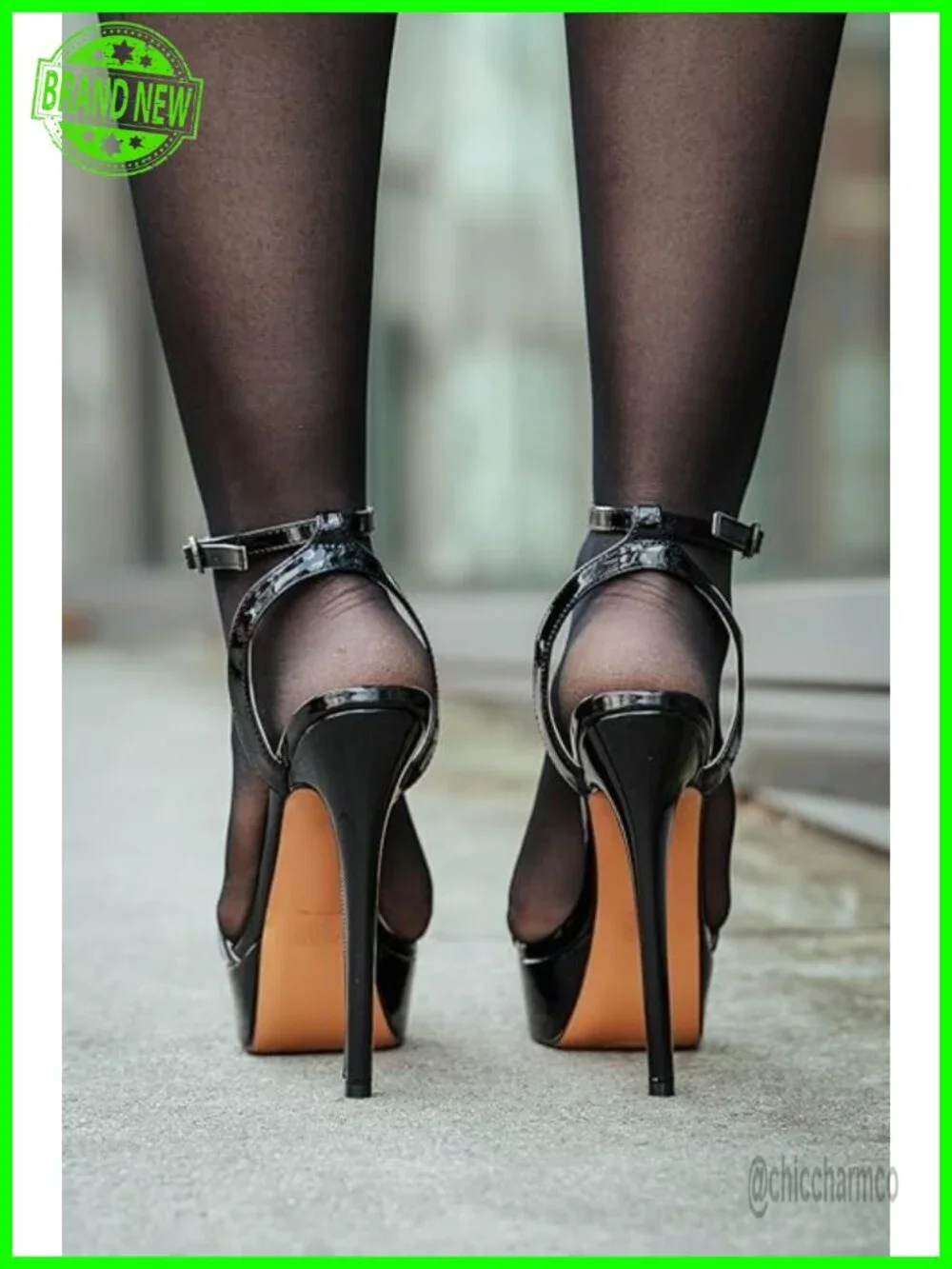 Patent Leather Platform Stiletto Sandals, Open Toe Ankle Strap High Heels for